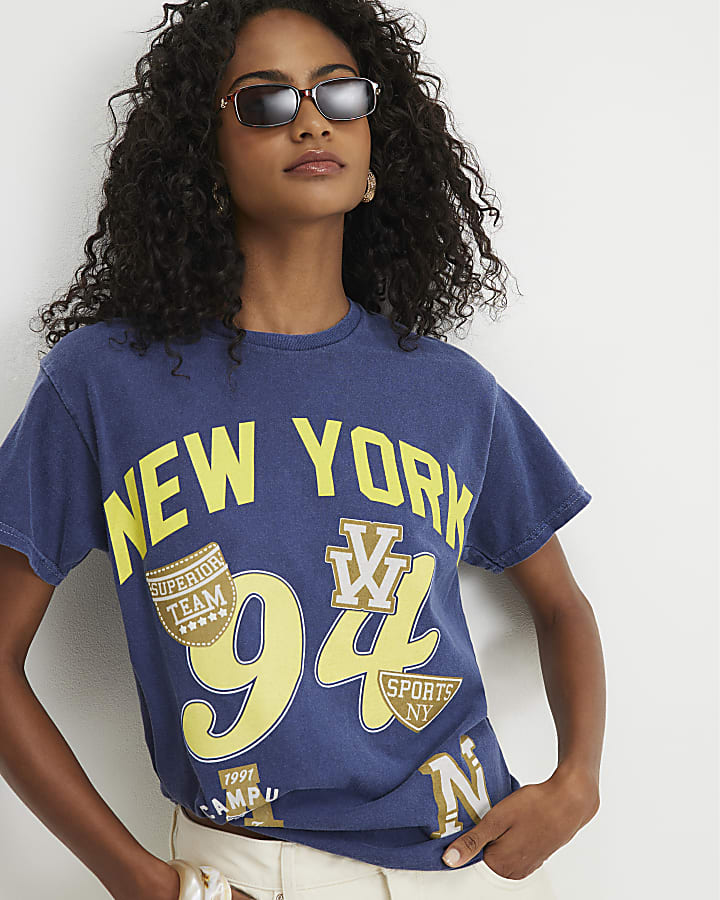 Navy Short Sleeve New York Badge T-Shirt