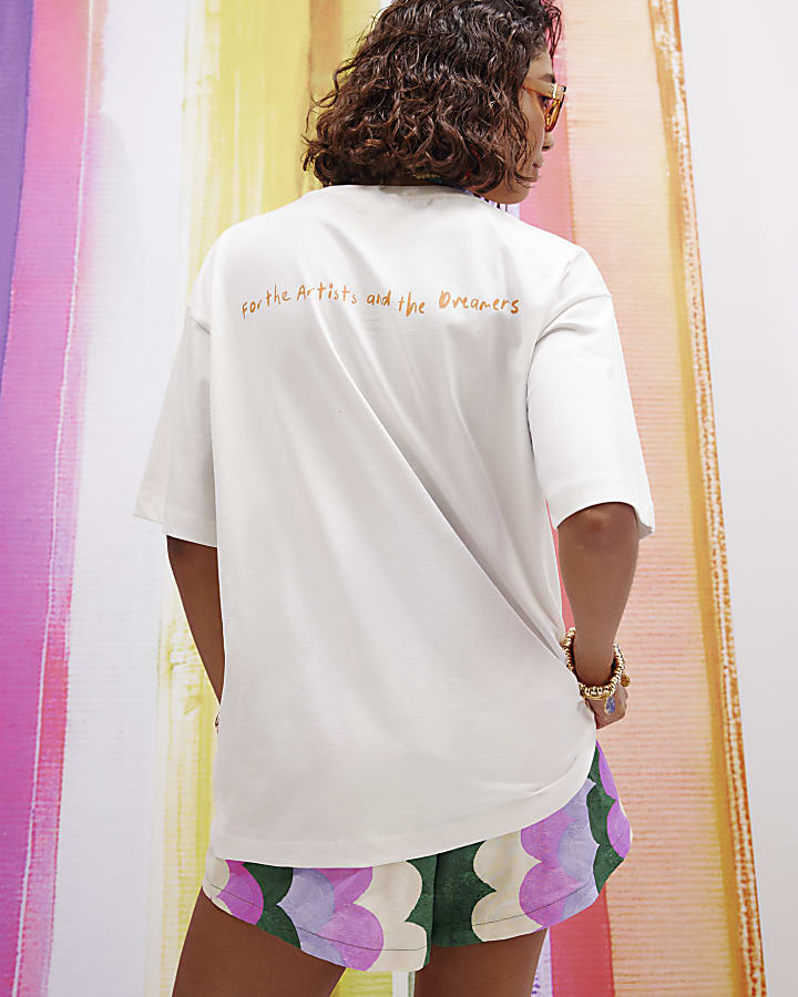 White Sequin Floral Print T-Shirt