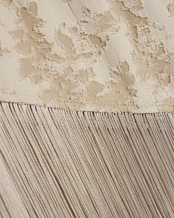 Beige Burnout Devore Fringed T-Shirt