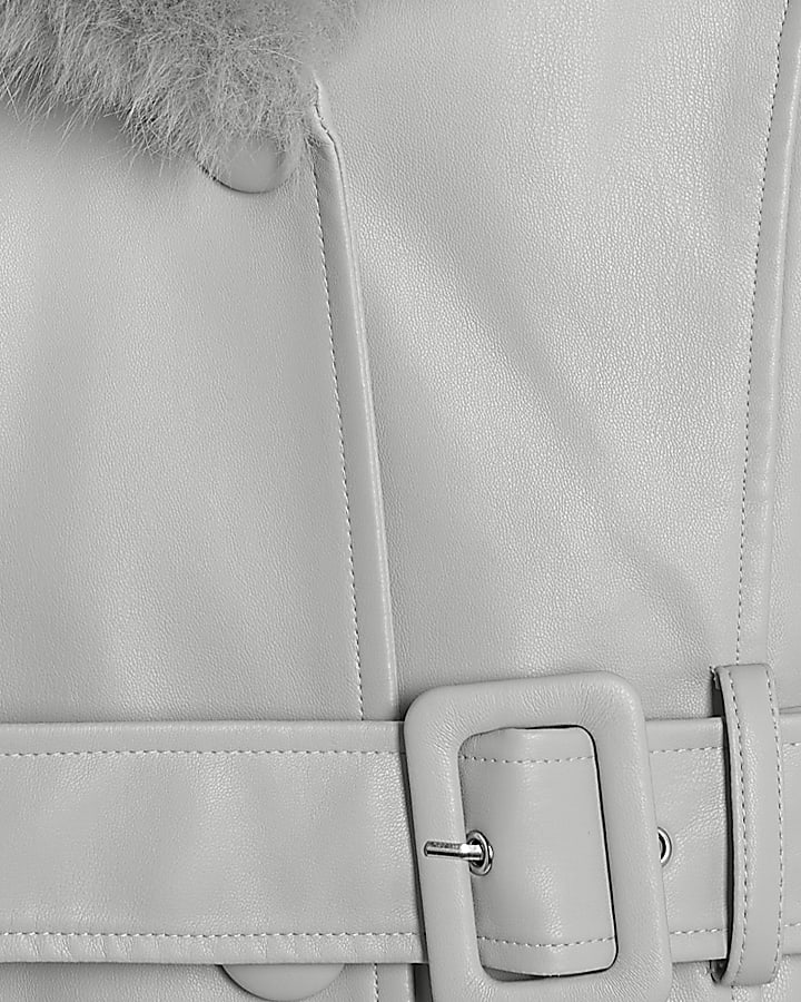 Cream Belted Faux Fur Trim Trench Coat