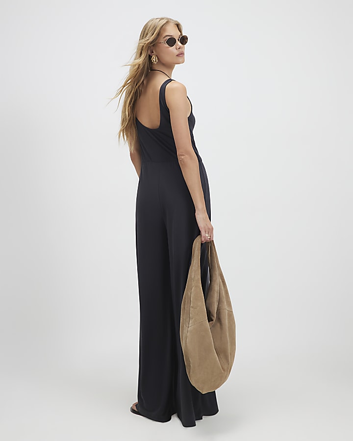 Black Cupro Sleeveless Jumpsuit