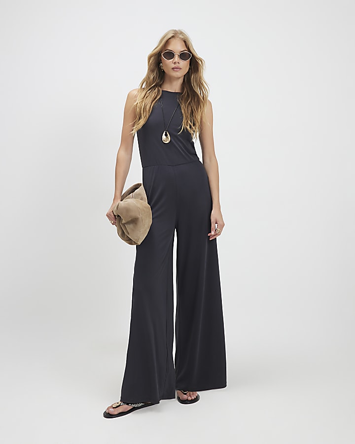 Black Cupro Sleeveless Jumpsuit