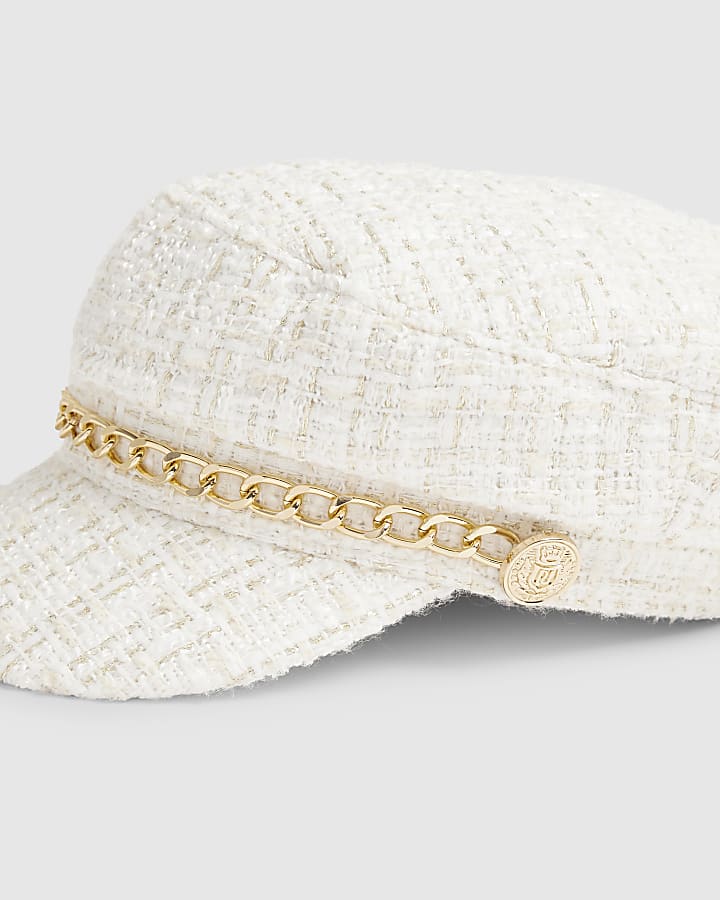 Cream Boucle Chain Baker Boy Hat