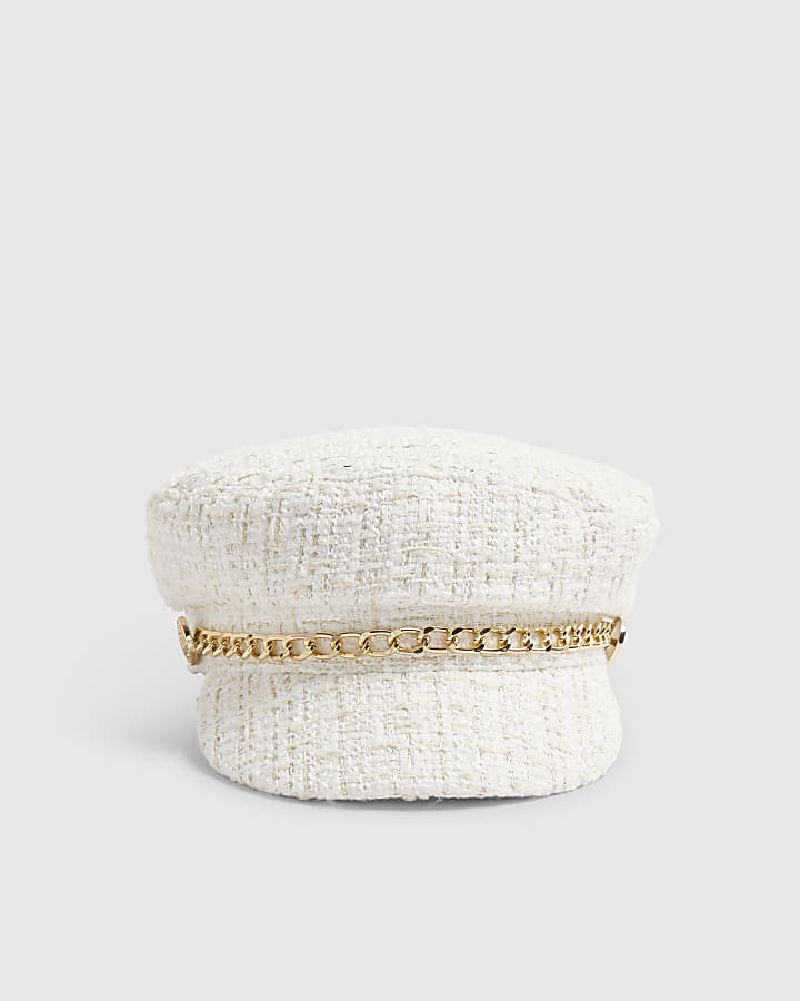 Cream Boucle Chain Baker Boy Hat