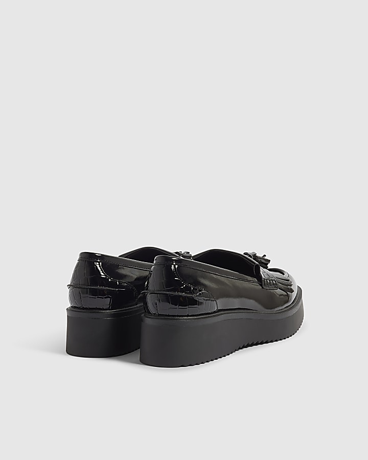 Black Tassel Croc Chunky Loafers