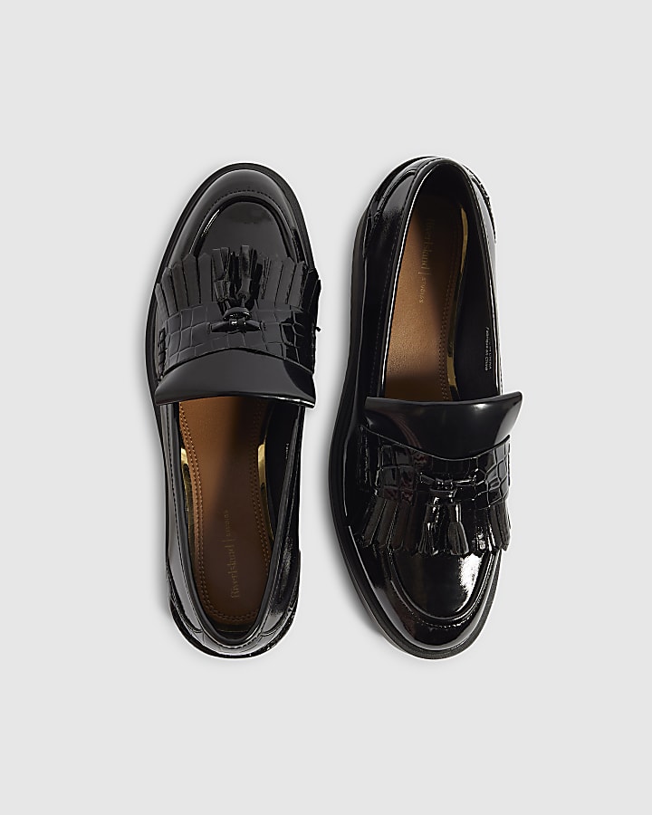 Black Tassel Croc Chunky Loafers
