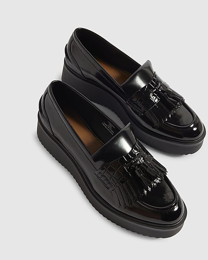 Black Tassel Croc Chunky Loafers