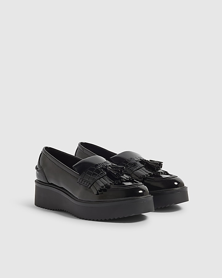Black Tassel Croc Chunky Loafers