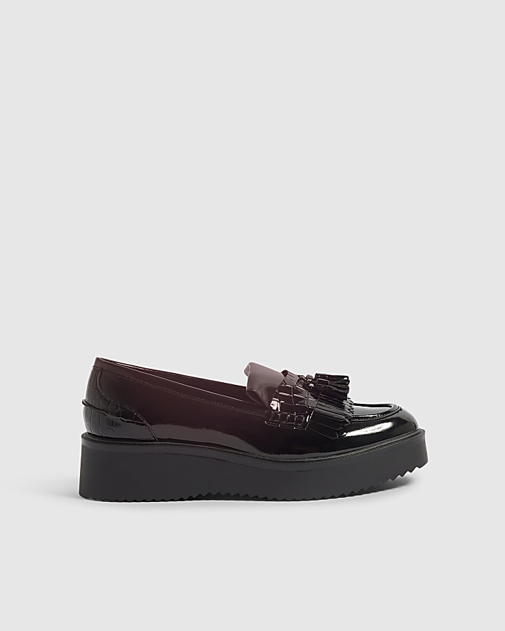 Black Tassel Croc Chunky Loafers