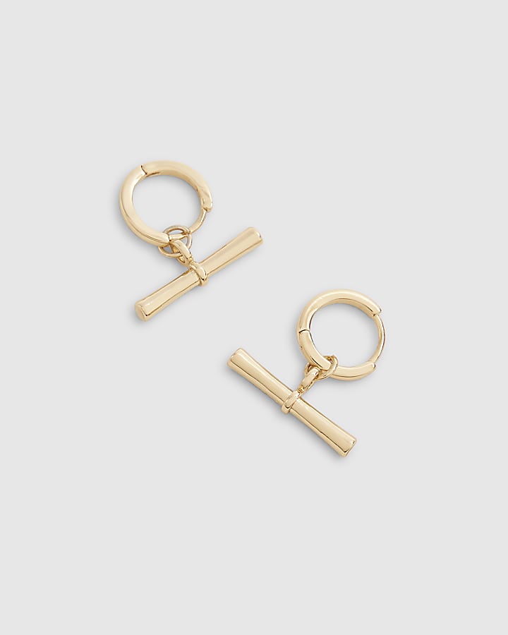 Gold Diamante T Bar Earrings