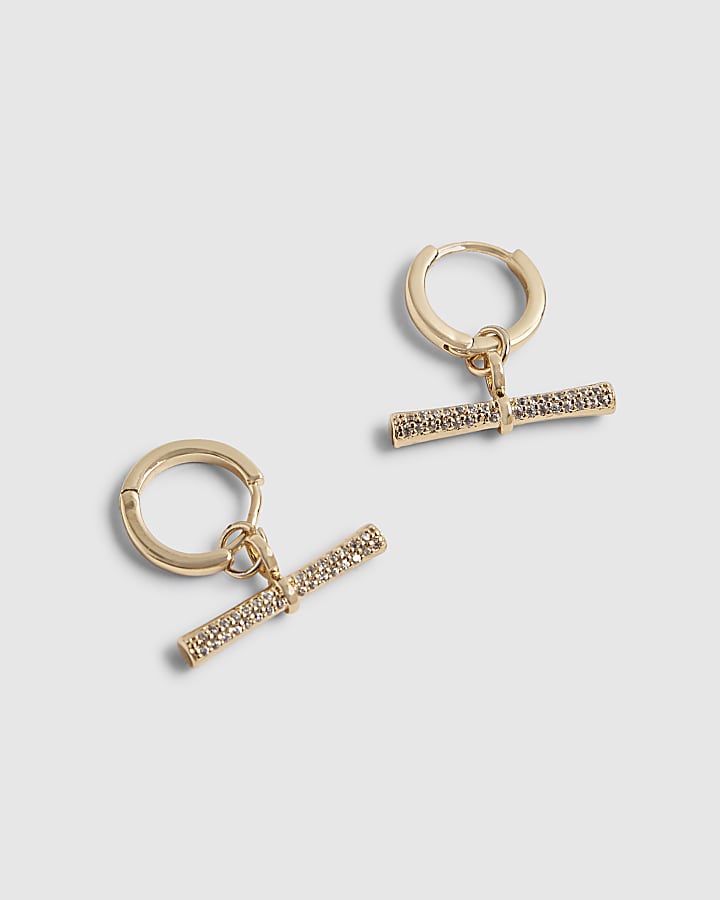 Gold Diamante T Bar Earrings