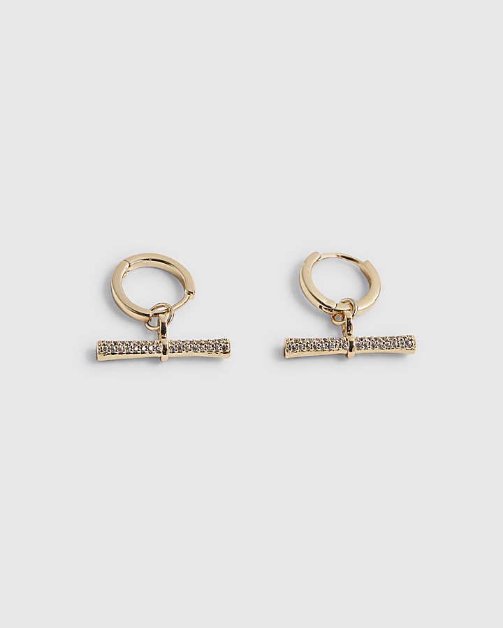 Gold Diamante T Bar Earrings