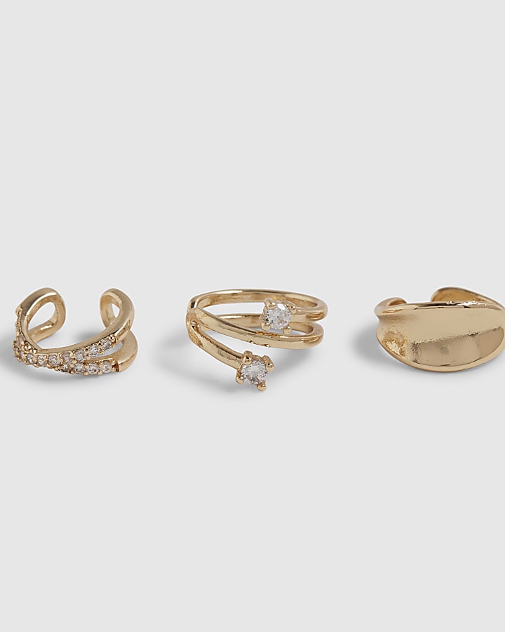 Gold Diamond Simulant Ear Cuff 3 Pack
