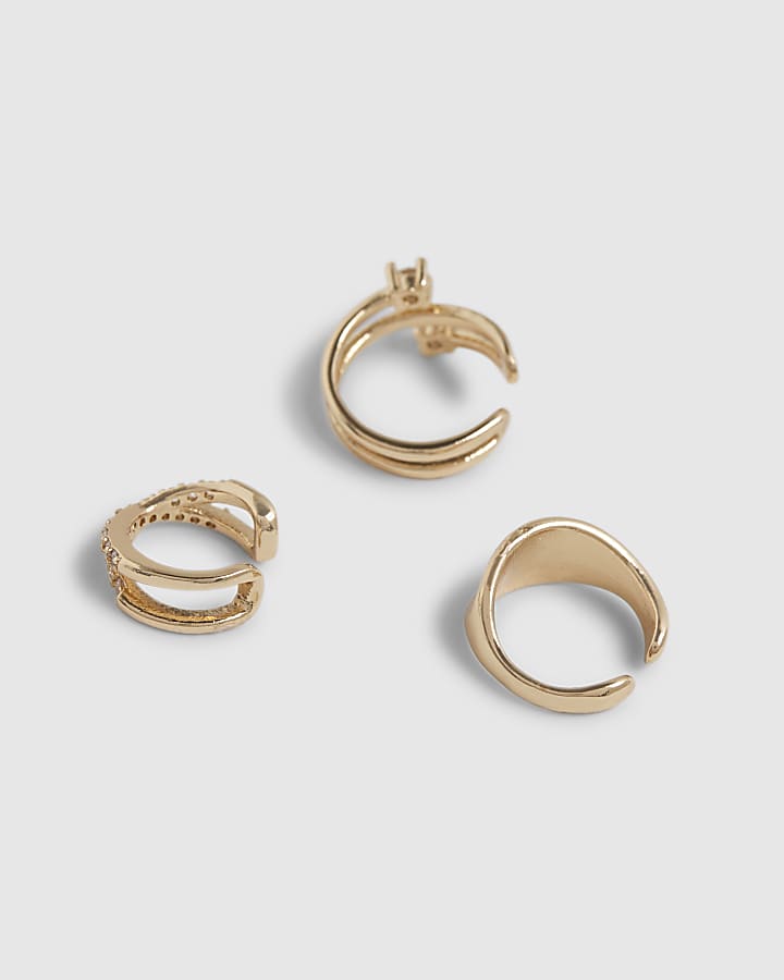 Gold Diamond Simulant Ear Cuff 3 Pack