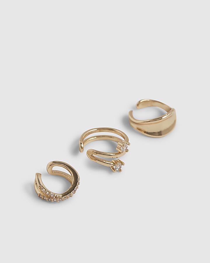 Gold Diamond Simulant Ear Cuff 3 Pack