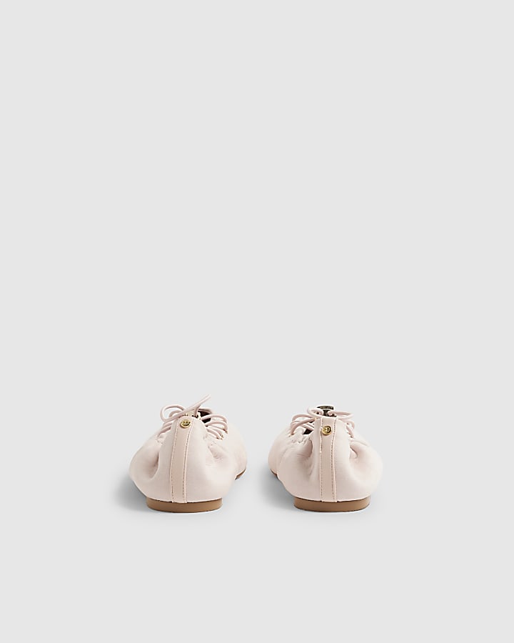 Pink Faux Suede Lace Up Ballet Flats