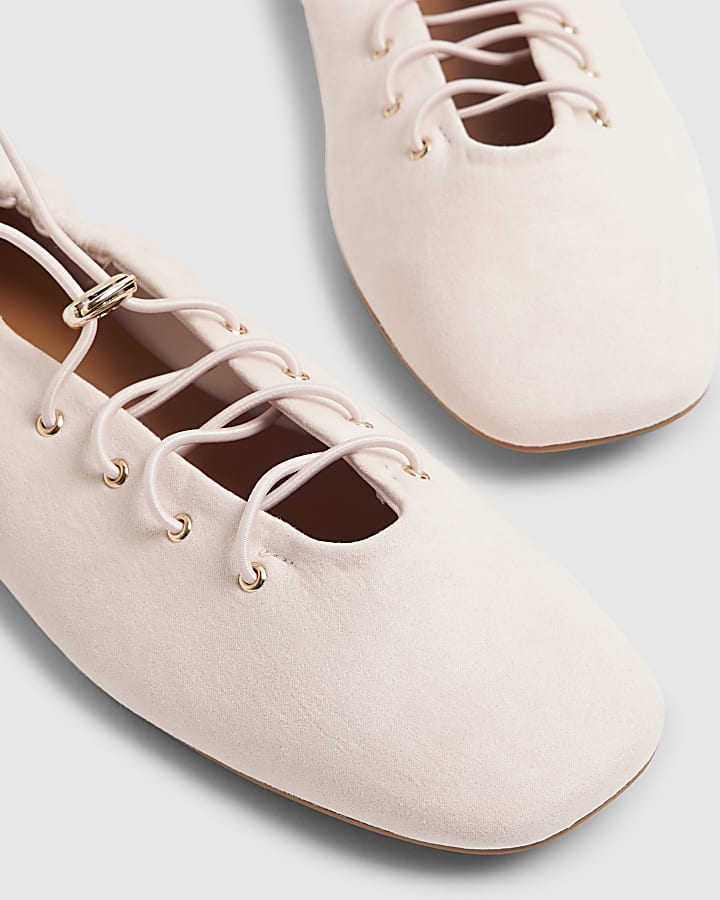 Pink Faux Suede Lace Up Ballet Flats