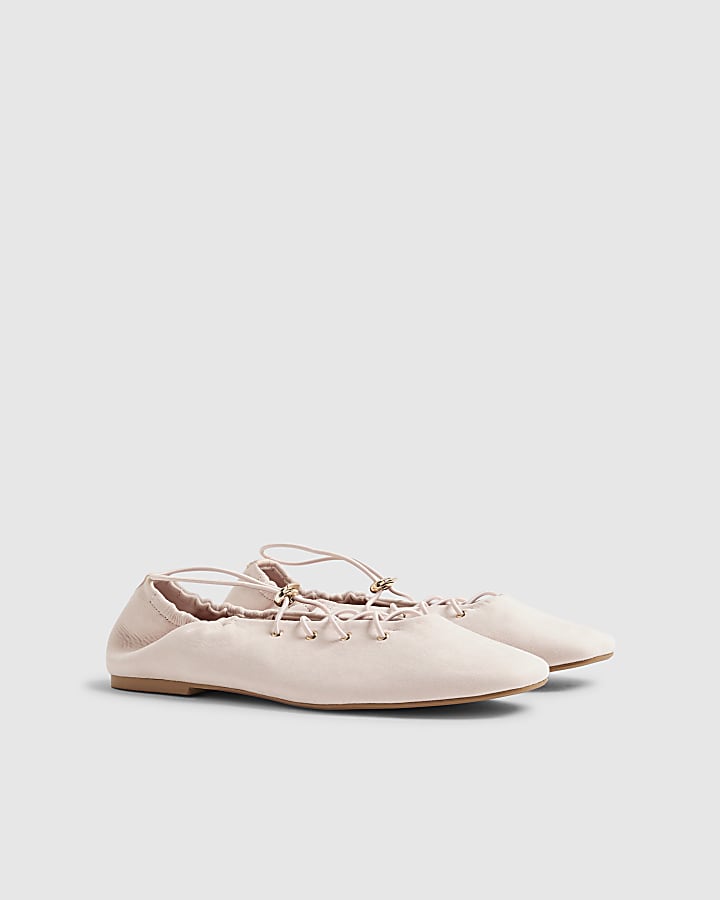 Pink Faux Suede Lace Up Ballet Flats