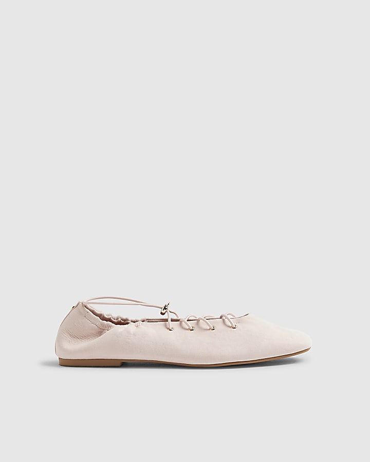 Pink Faux Suede Lace Up Ballet Flats