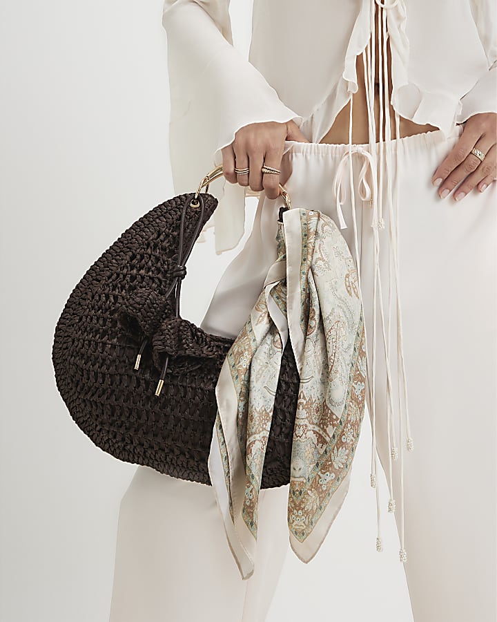 Brown Paisley Satin Scarf