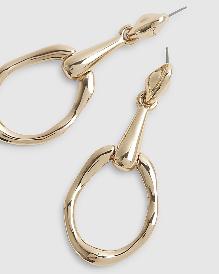 Gold molten drop hoop earrings