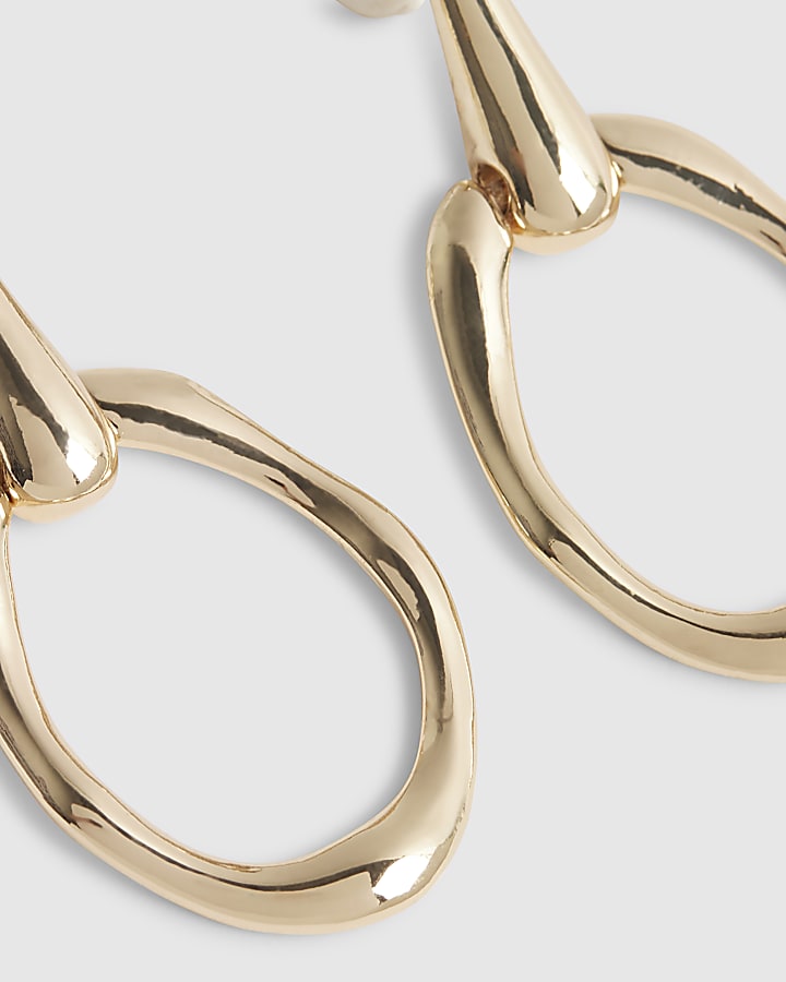 Gold molten drop hoop earrings