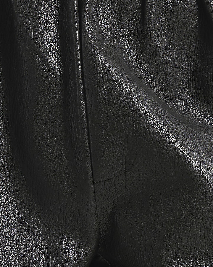 Brown Soft Faux Leather Barrel Leg Trousers