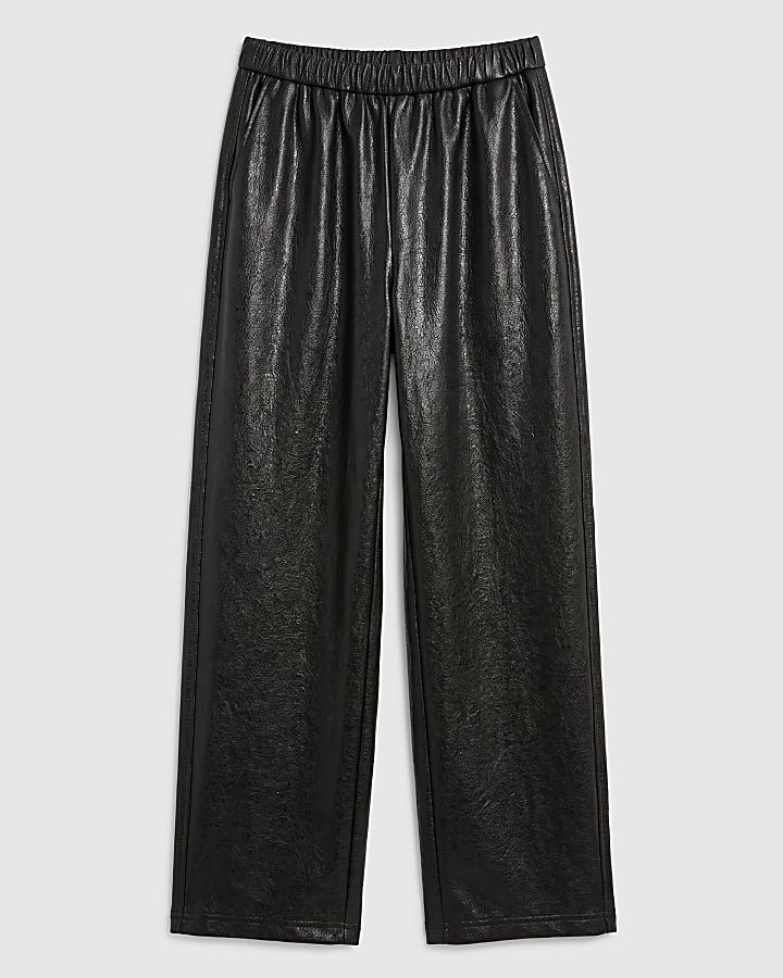 Brown Soft Faux Leather Barrel Leg Trousers