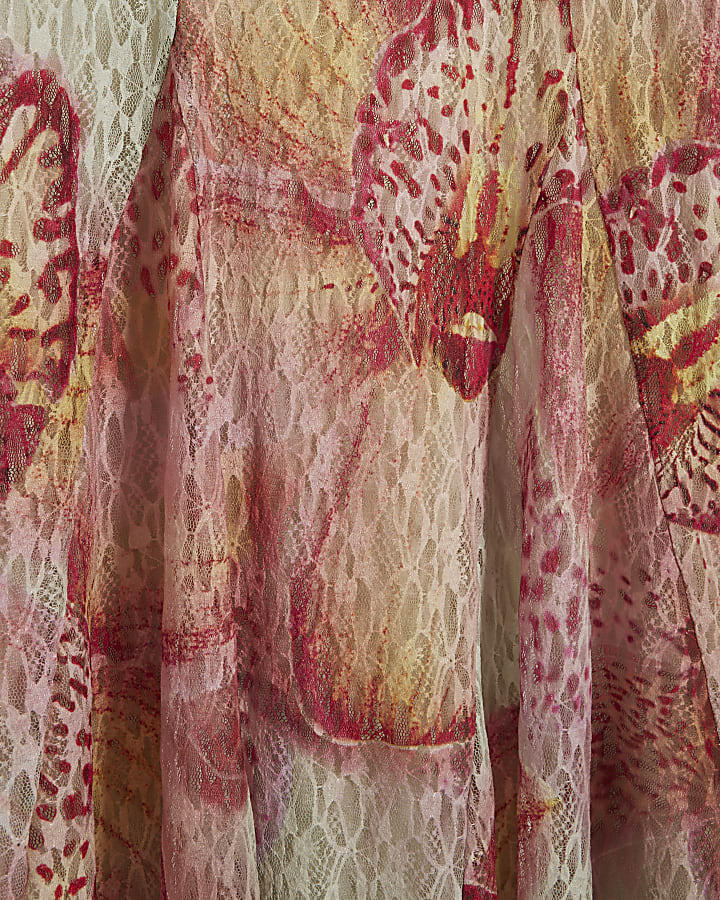 Pink Floral Lace Bardot Maxi Dress