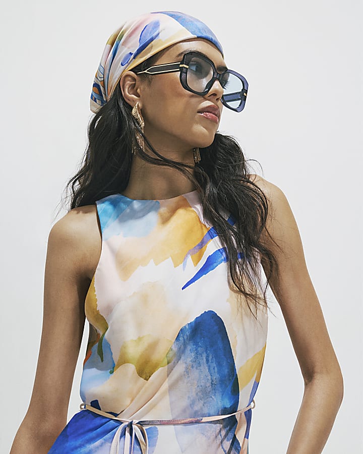 Cream Blur Print Midi Slip Dress