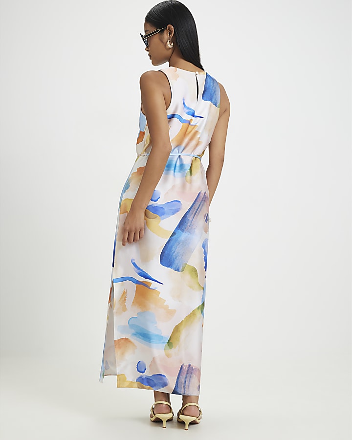 Petite Cream Blur Print Midi Slip Dress