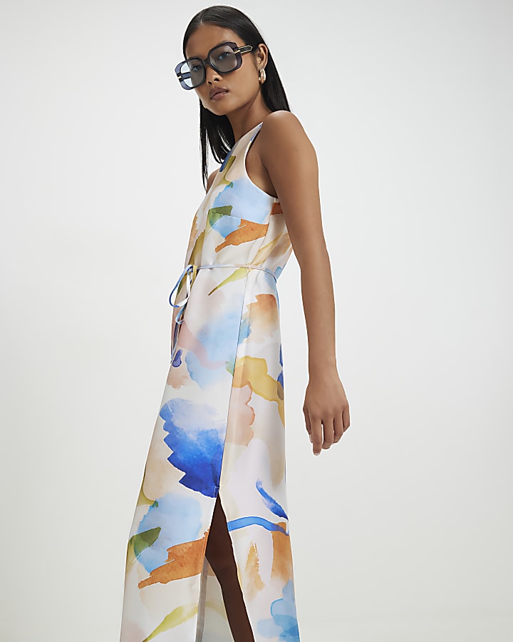 Petite Cream Blur Print Midi Slip Dress