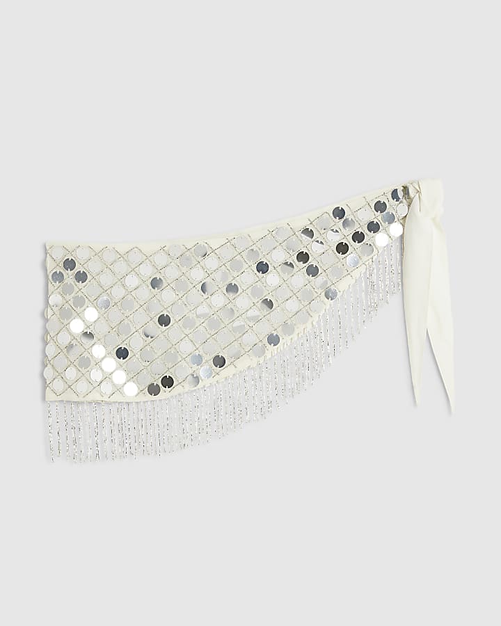 Cream Mirror Sequin Hip Scarf