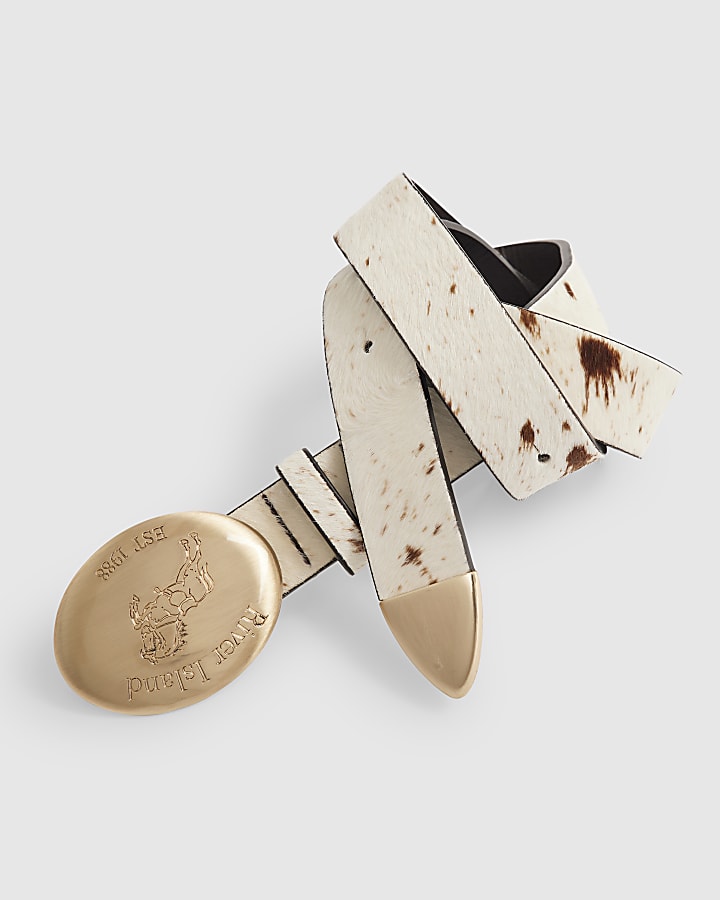 Cream Hair On Leather Belt