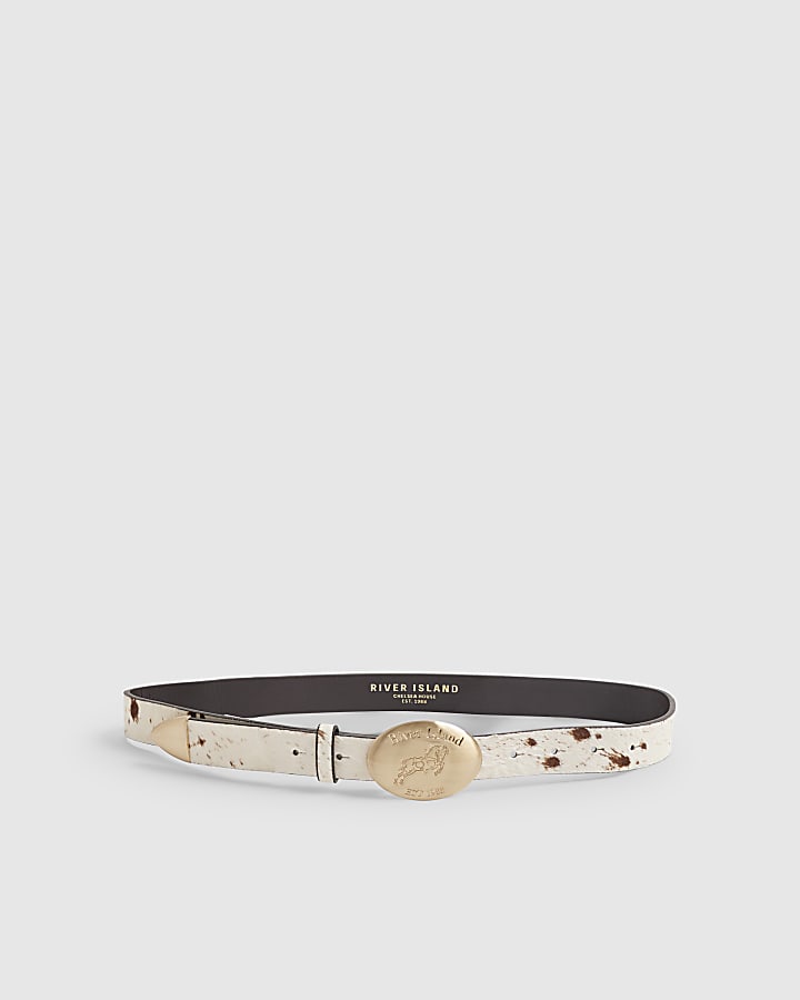 Cream Hair On Leather Belt