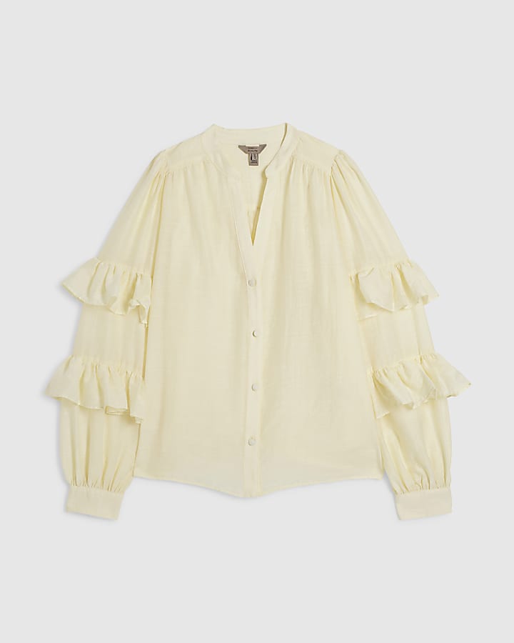Cream Long Sleeve Ruffle Blouse
