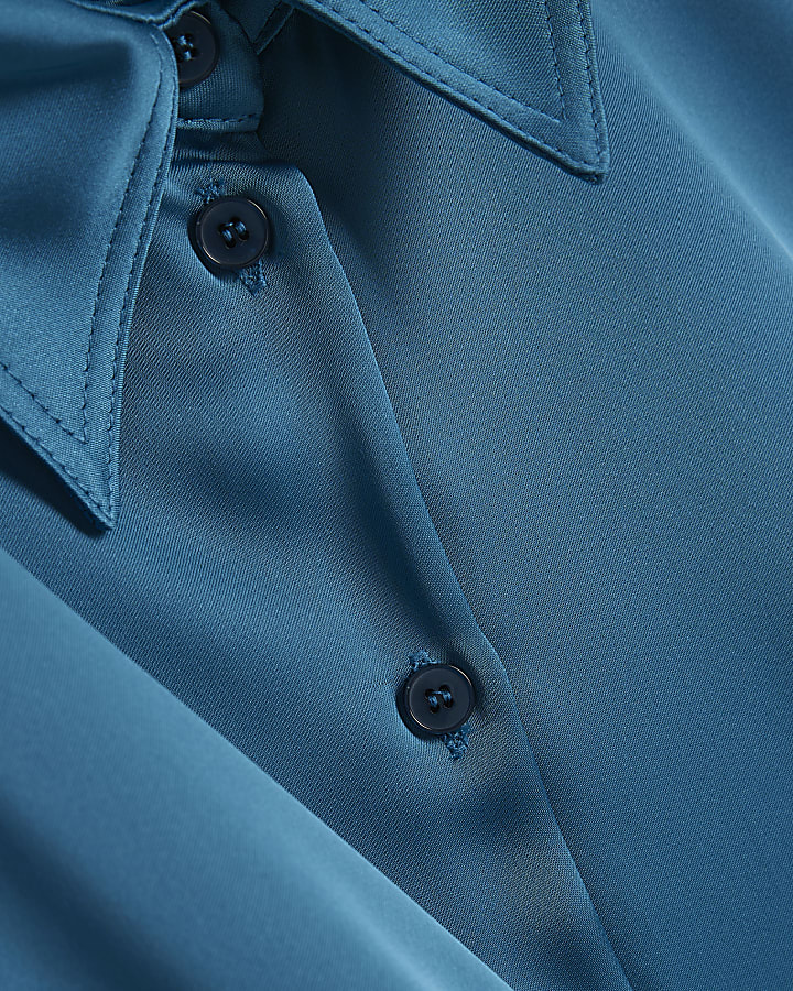 Blue Satin Short Sleeve Shirt