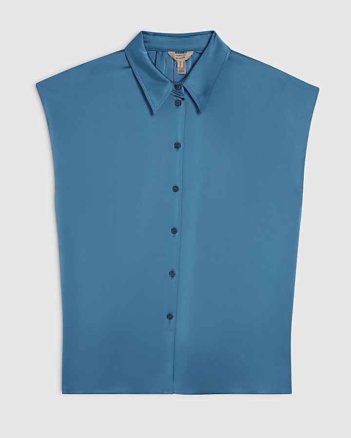 Blue Satin Short Sleeve Shirt
