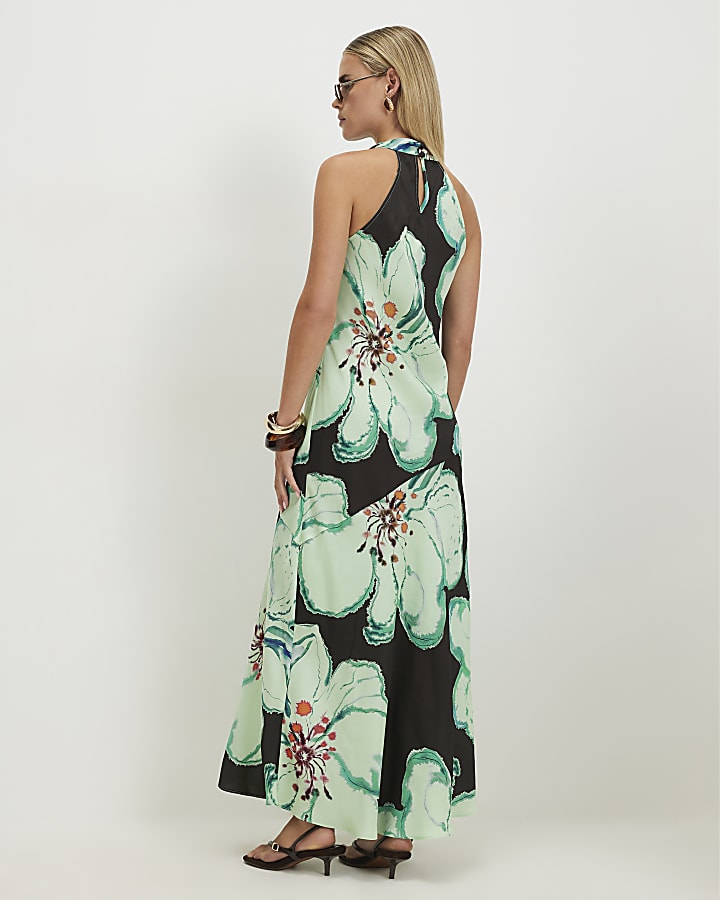 Petite Brown Floral Halter Maxi Slip Dress