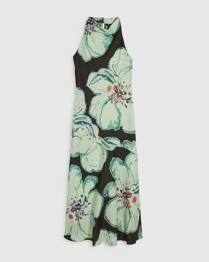 Petite Brown Floral Halter Maxi Slip Dress