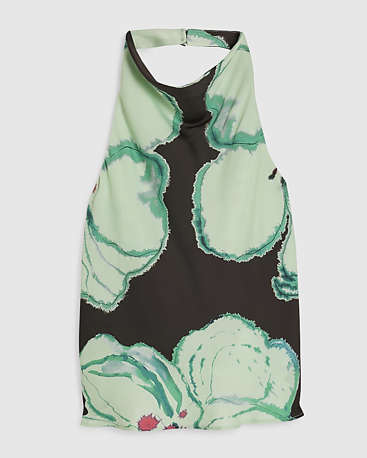Petite Brown Print Halter Cowl Neck Top
