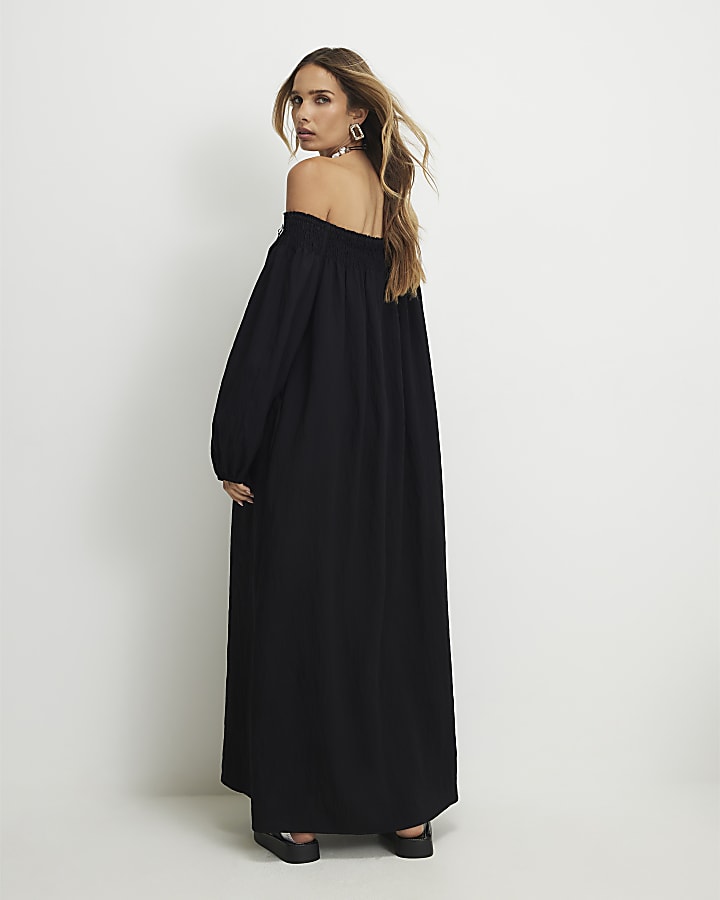 Black Cotton Bardot Maxi Dress