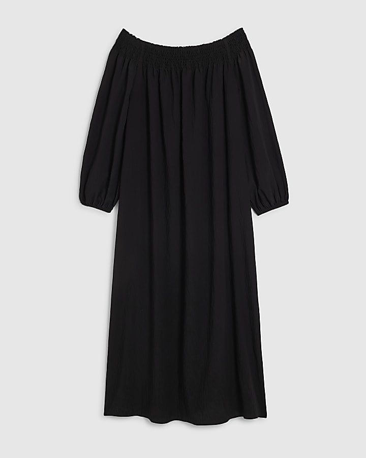Black Cotton Bardot Maxi Dress