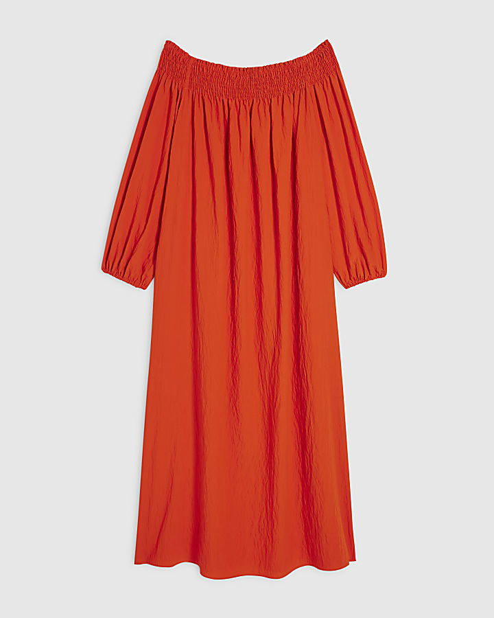 Red Cotton Bardot Maxi Dress