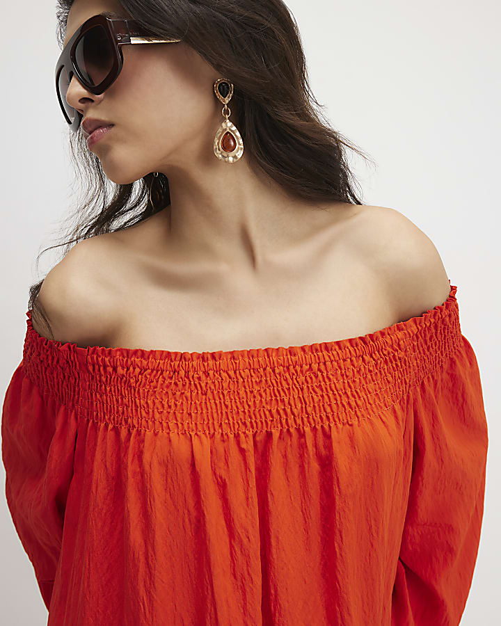 Red Cotton Bardot Maxi Dress