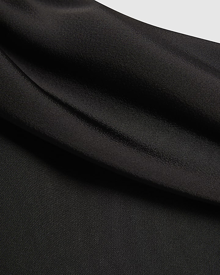 Black Satin Off The Shoulder Long Sleeve Top