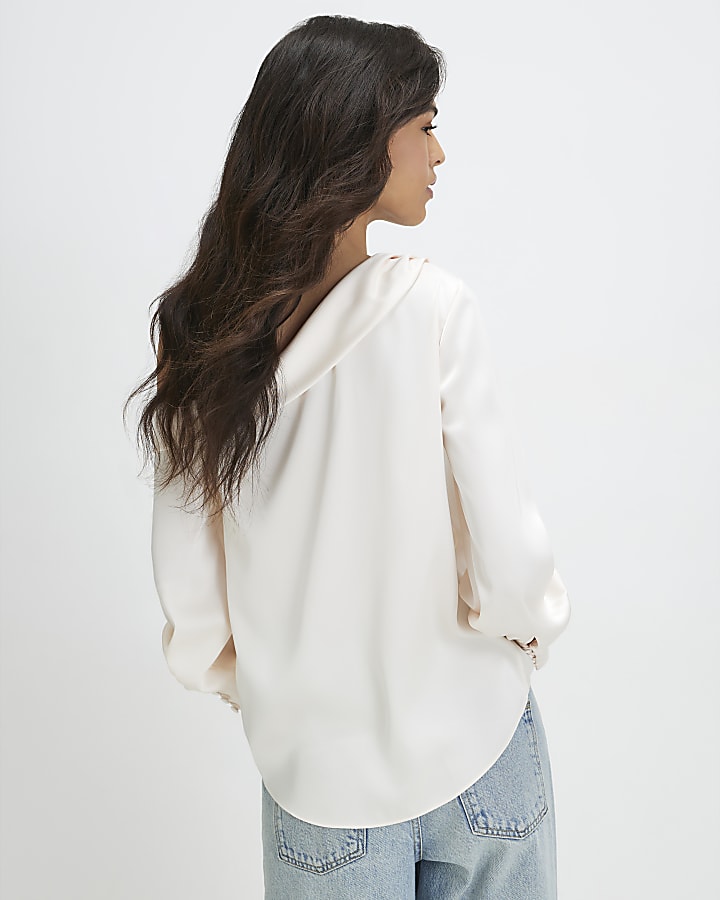Cream Long Sleeve Off The Shoulder Top