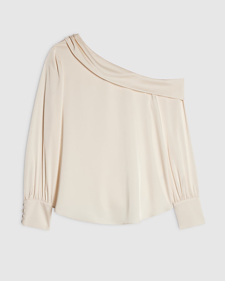 Cream Long Sleeve Off The Shoulder Top