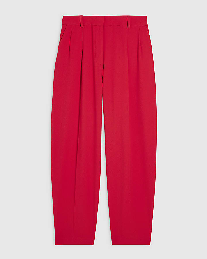 Red Drapey Barrel Leg Trousers