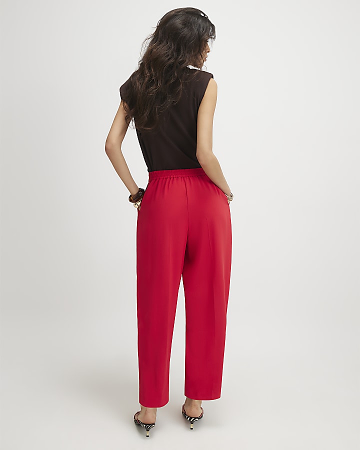 Red Drapey Barrel Leg Trousers